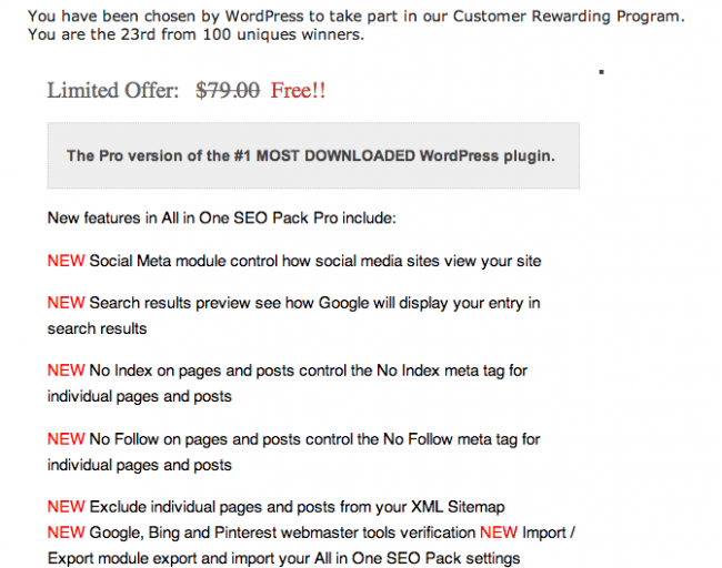 WordPress Plugin Phishing Email